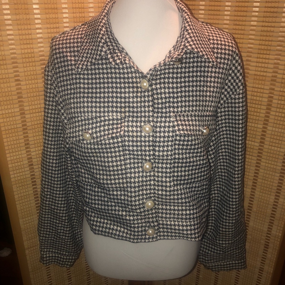 SHEIN Frenchy Women's Houndstooth Pattern Flip Pocket Jacket Large